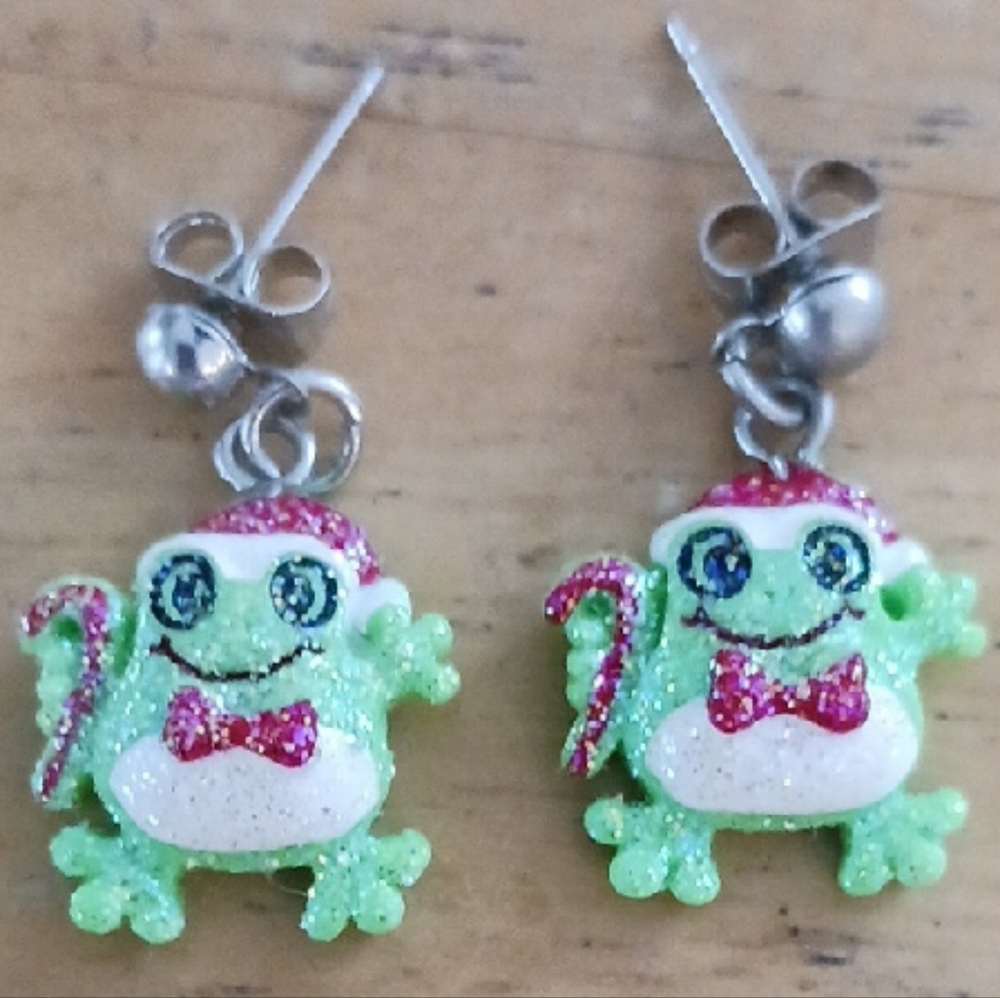 Green Frog Earrings for Kids